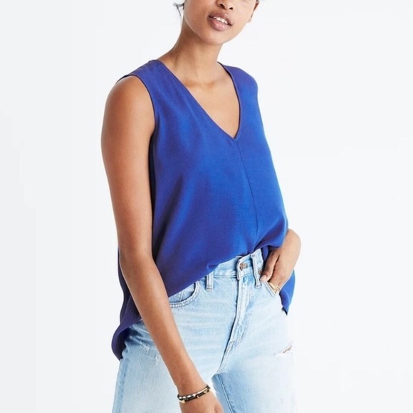 Madewell Daybloom Sleeveless V-Neck Popover Top Blouse Royal Blue Extra Small - Picture 1 of 6